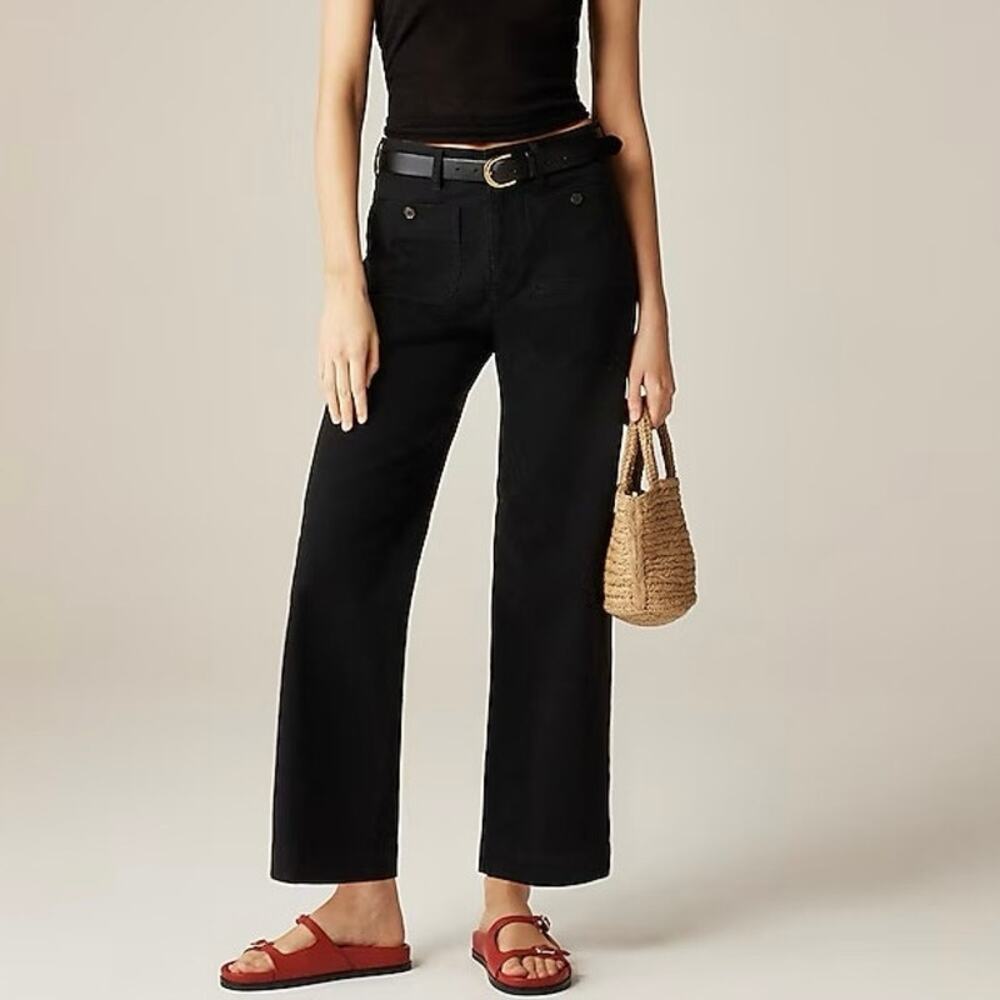 J.Crew Sailor Slim Wide Leg Patch Pocket Chino Pant Black Size 32 Petite NWT